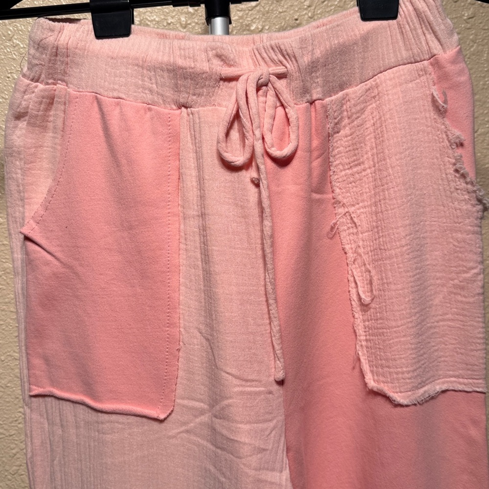 POL Pink color block cotton French terry gauze distressed drawstring joggers NEW - Picture 8 of 16